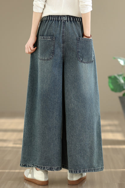 26-Women's Baggy Jeans Embroidery Elastic Waist Denim - LAI MENG FIVE CATS