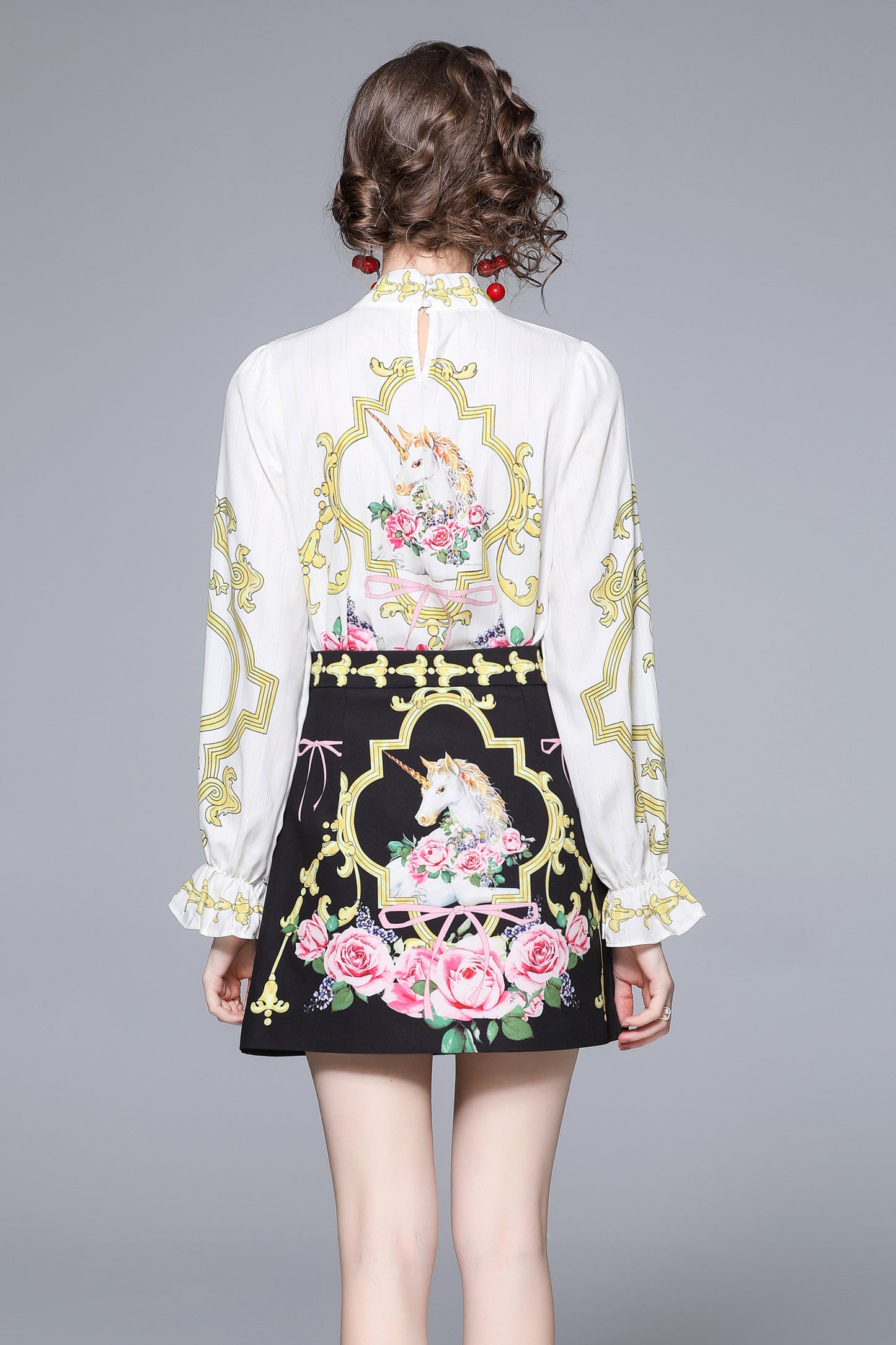 SSY-Women's 2 Piece Skirt Set Floral Tie V-neck Mini Dress