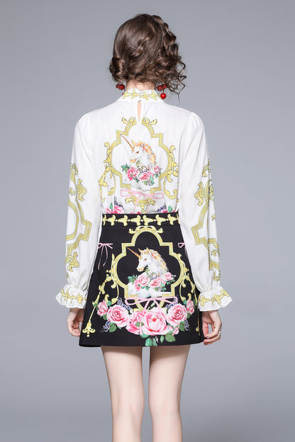 SSY-Women's 2 Piece Skirt Set Floral Tie V-neck Mini Dress