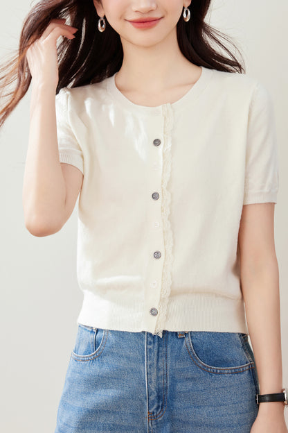 Women's Short Sleeve Lace Cardigan Tops