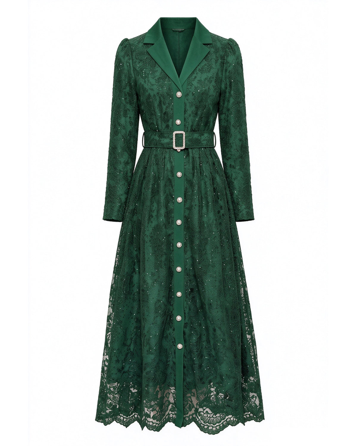 28680-Lace Belted Blazer Dress – Pink & Forest Green | Long Sleeve A-Line Dress