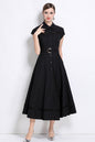 Women's Collar Hollow Cap Sleeve Midi Dress