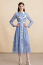 Women's Long Sleeve Lace Silk Patchwork Midi Dress - LAI MENG FIVE CATS