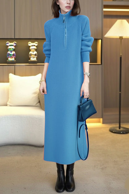 Women's Knit Long Sleeve Quarter Zip Sweater Maxi Dress