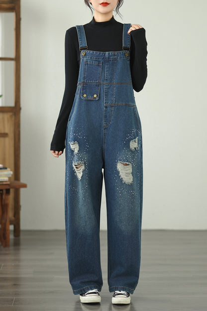 Womens Denim Bib Pants Jumpsuits Jeans Adjustable Strap Overalls
