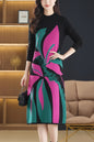 Women's Fashion Print Knit Pullover Sweater Midi Dress