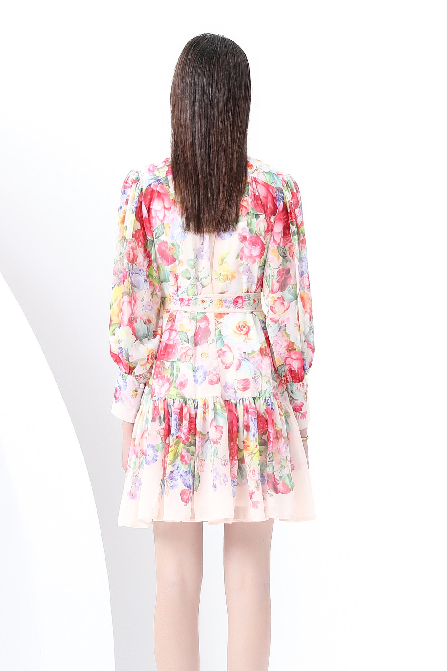 Women's Floral Print Lantern Sleeve Ruffle Mini Dress