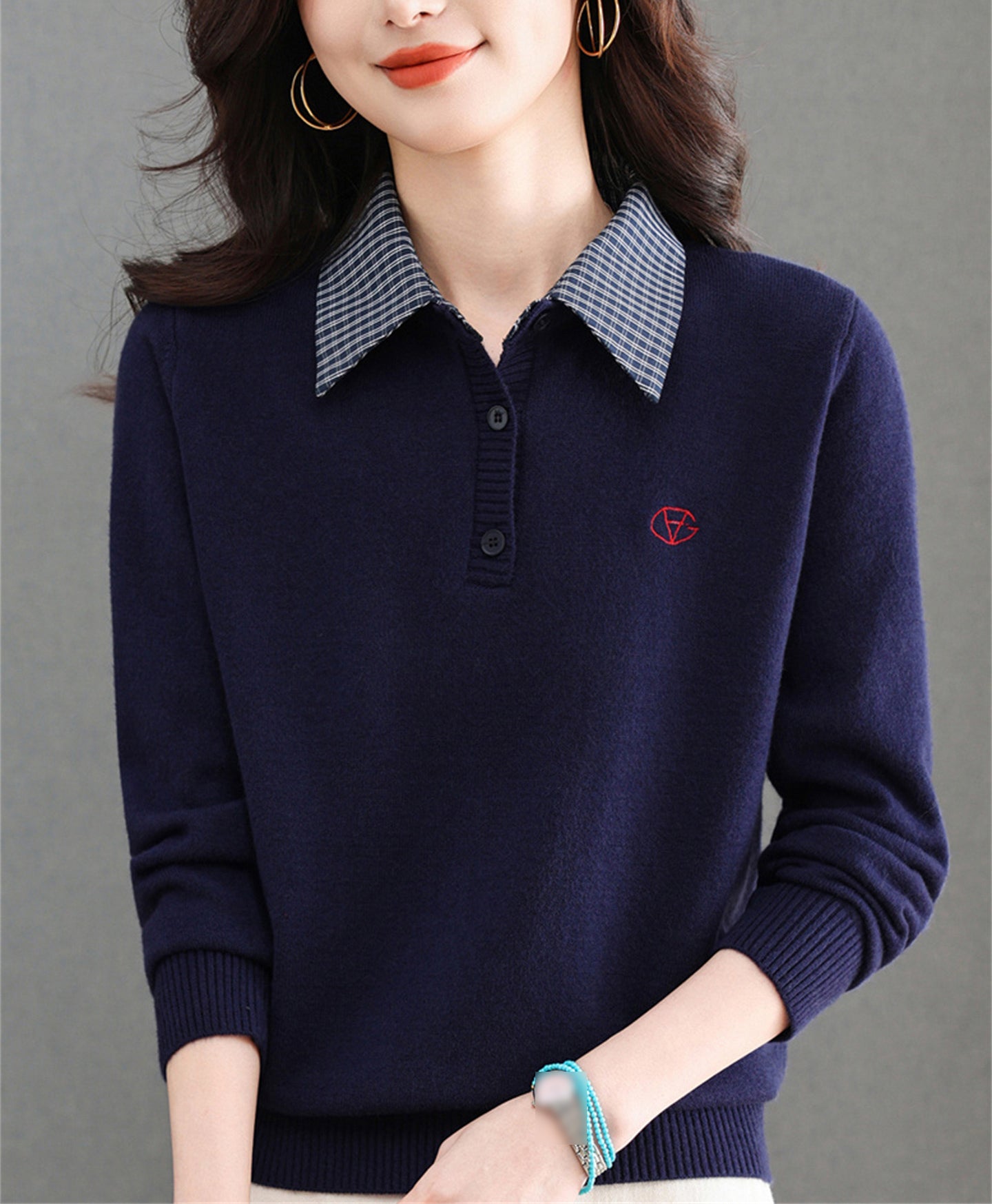 Plaid Collar Knit Sweater | Contrast Collar Pullover