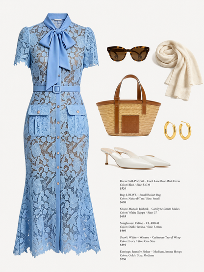 Powder Blue Lace Bow Midi Dress