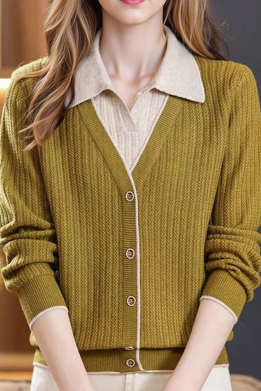 Women's Sweaters Lapel Ribbed Knit Pullover Shirt