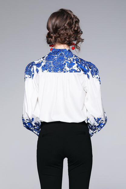ESY-Women's Button Floral Print Shirt Loose Blouses Tops