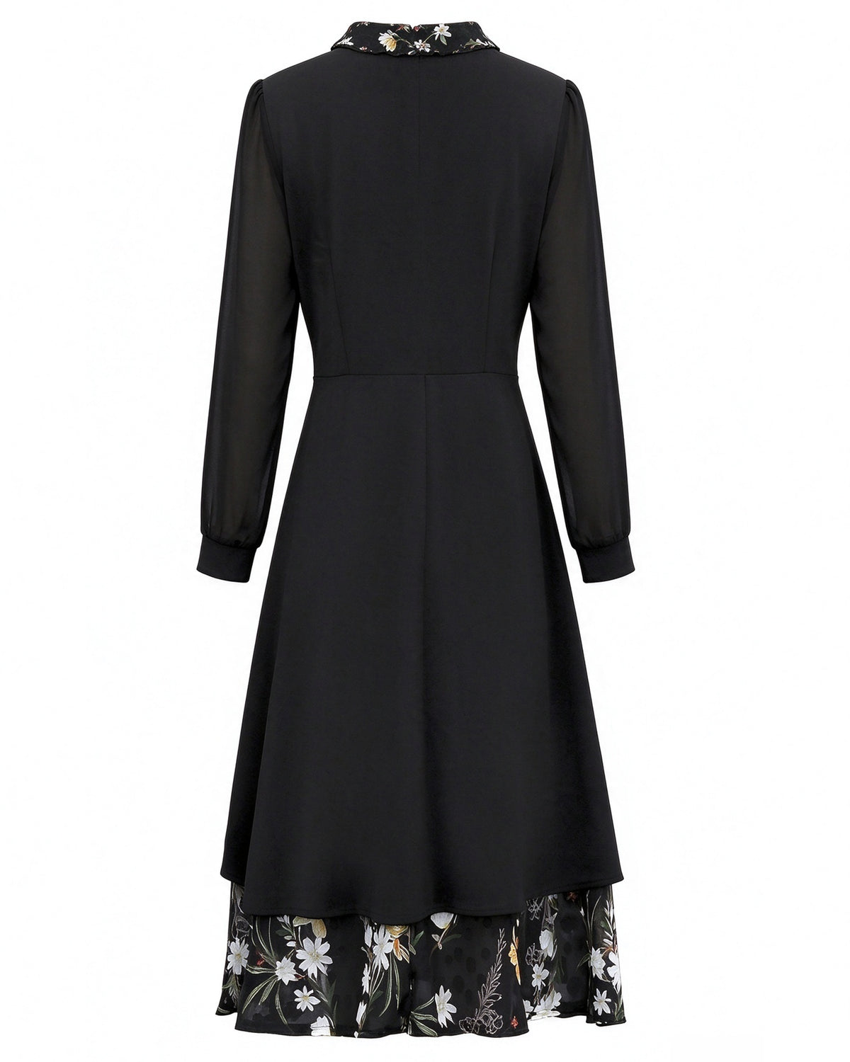 Black Layered Floral Tie-Neck Dress | $39.98