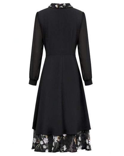 Black Layered Floral Tie-Neck Dress | $39.98