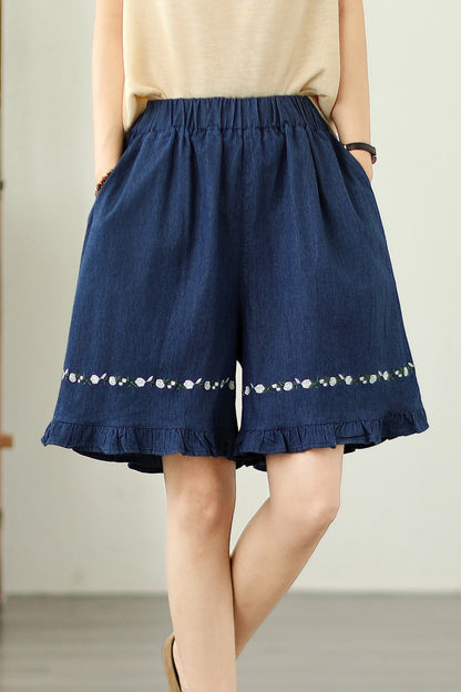 Women's Loose Jeans Elastic Waist Short Pants