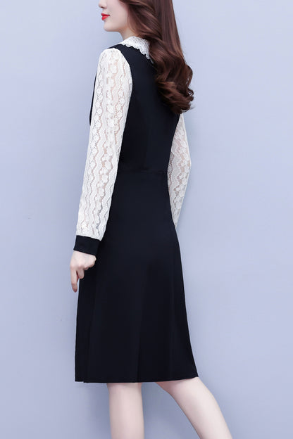 Women's Peter Pan Collar Long Sleeve Pocket Midi Dress