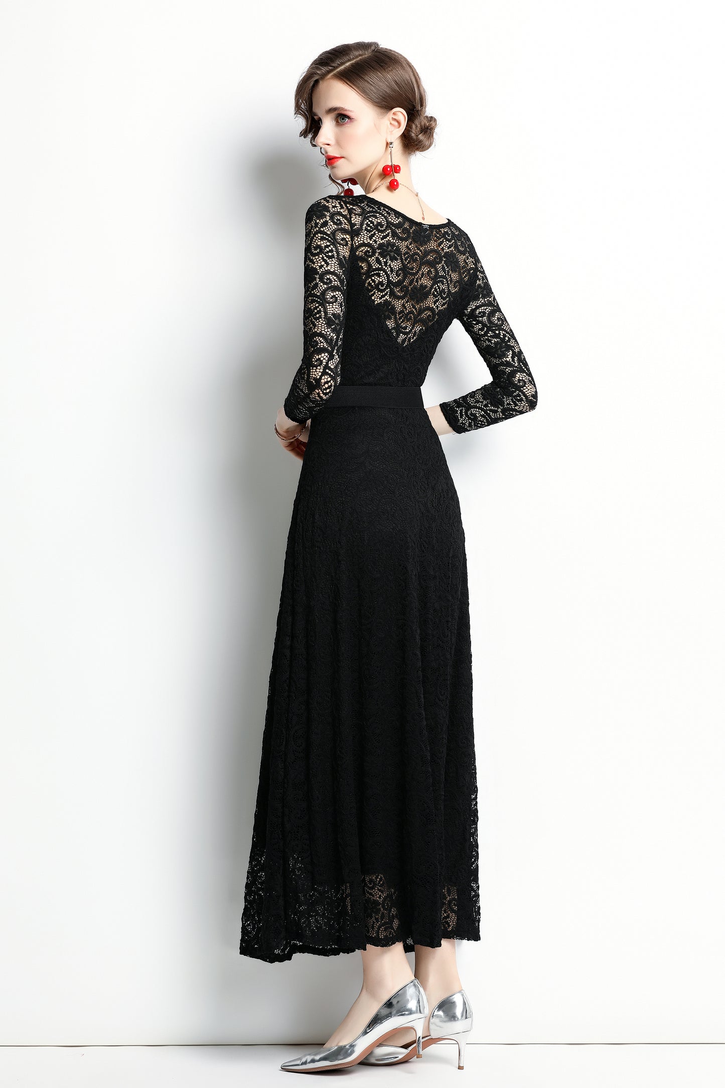 SSY-Women's 3/4 Sleeve Lace Overlay Maxi Dress