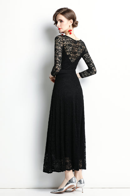 SSY-Women's 3/4 Sleeve Lace Overlay Maxi Dress