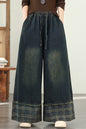 Women's Denim Wide Leg Baggy Jeans Drawstring Waist Pants - LAI MENG FIVE CATS