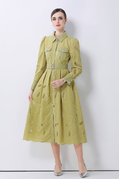 Women's Embroidery Hollow Out Lace Midi Dress - LAI MENG FIVE CATS