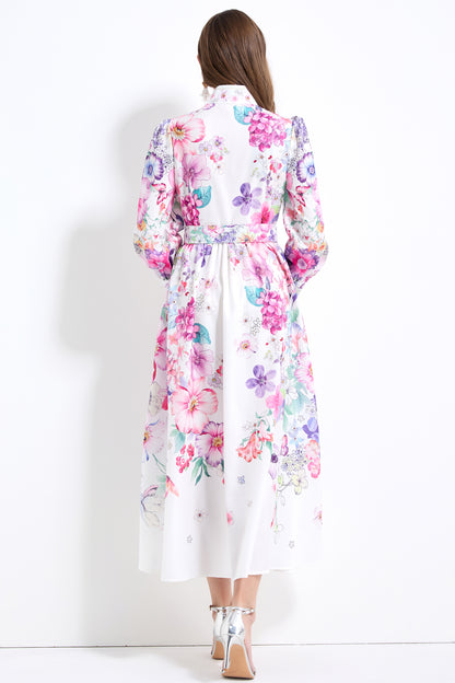 Women'S Floral Print Button Up Split Maxi Dress