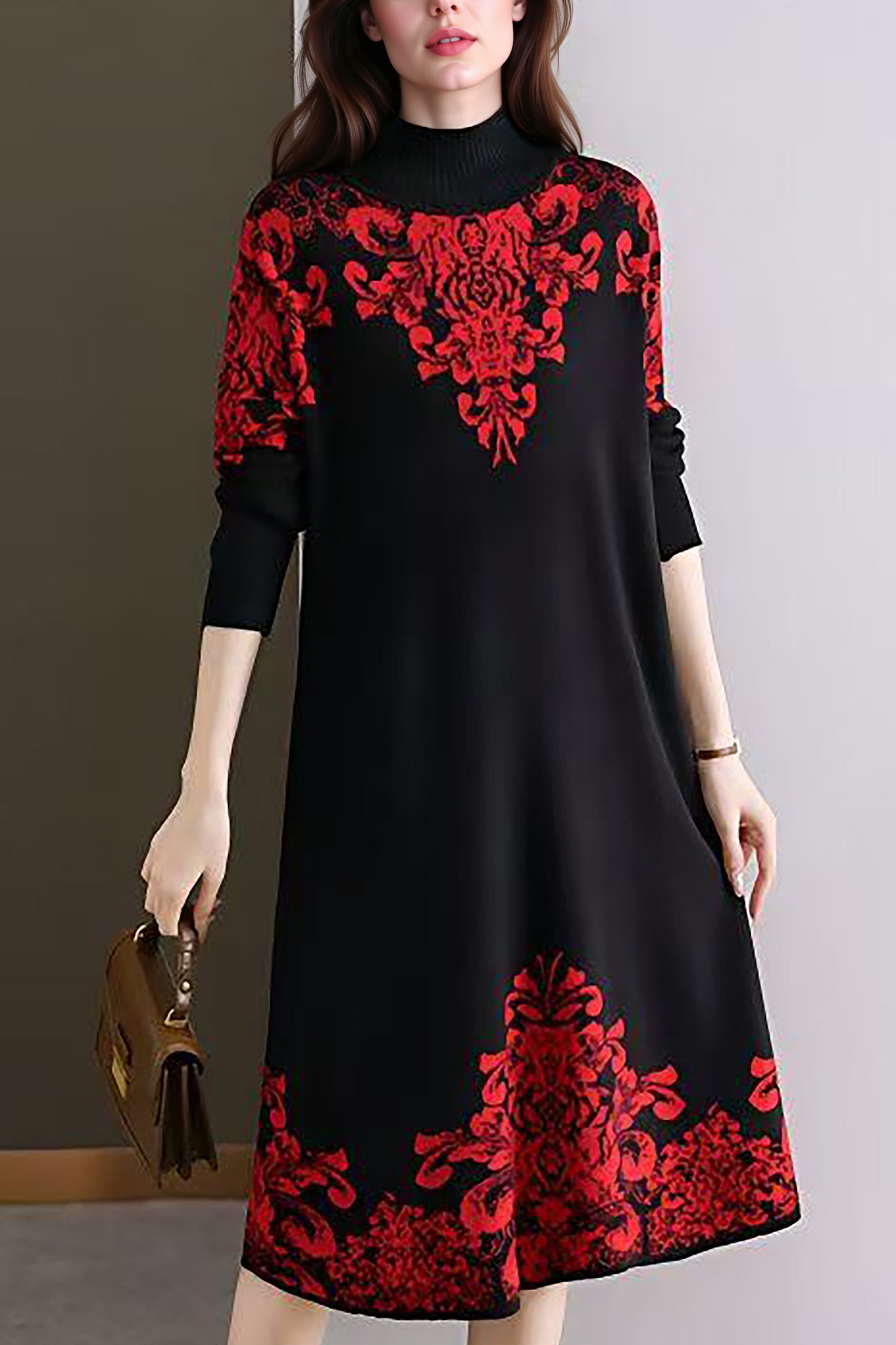 Women's Long Sleeve Stretch Sweater Midi Dress