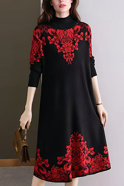 Women's Long Sleeve Stretch Sweater Midi Dress