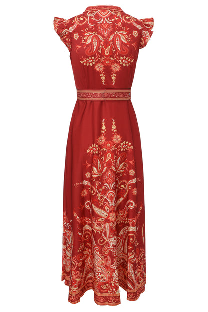 Women's Floral Print V-Neck Sleeveless Maxi Dress - LAI MENG FIVE CATS