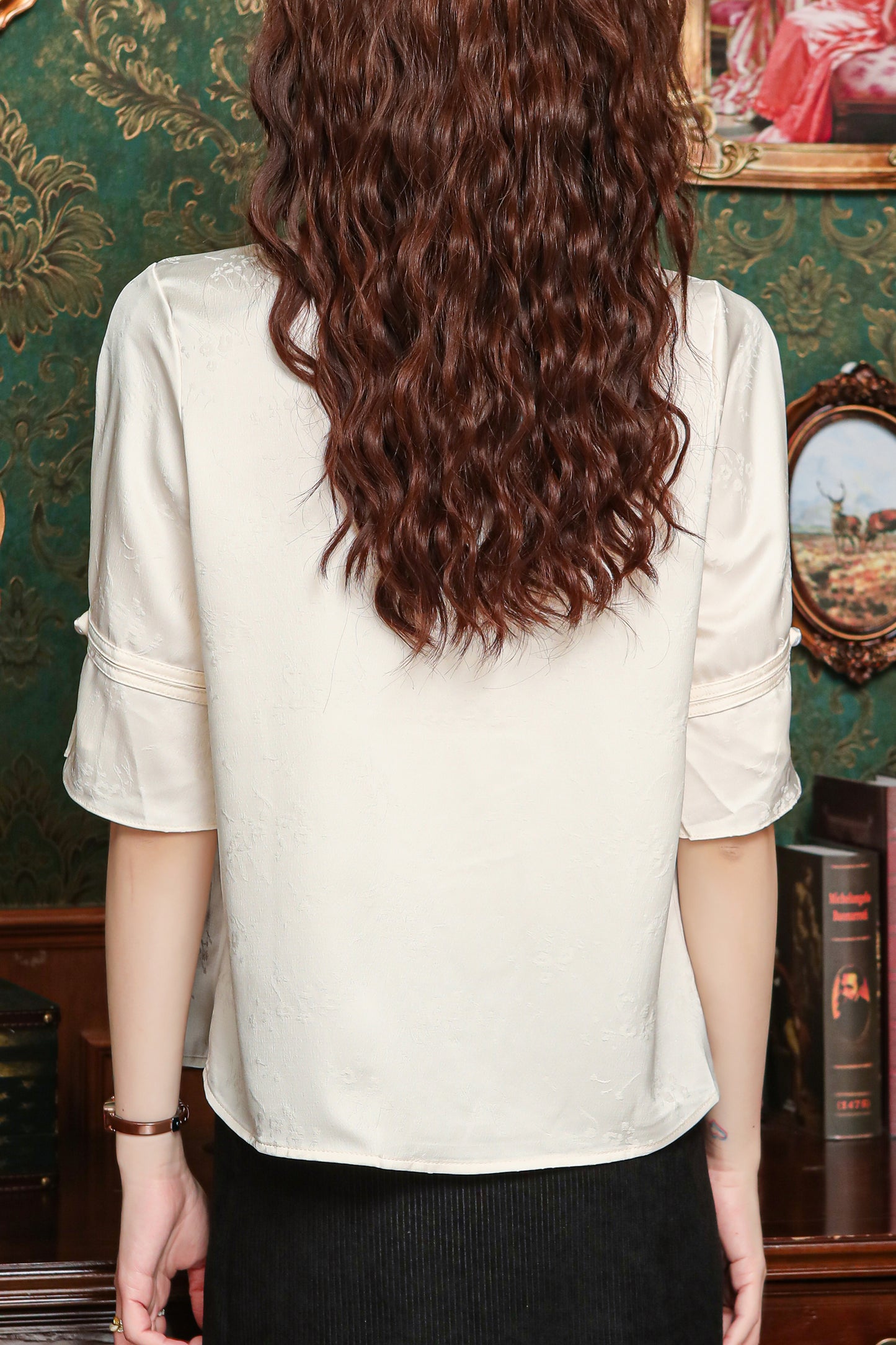 Women's Chinese Style Silk Satin Jacquard Blouse