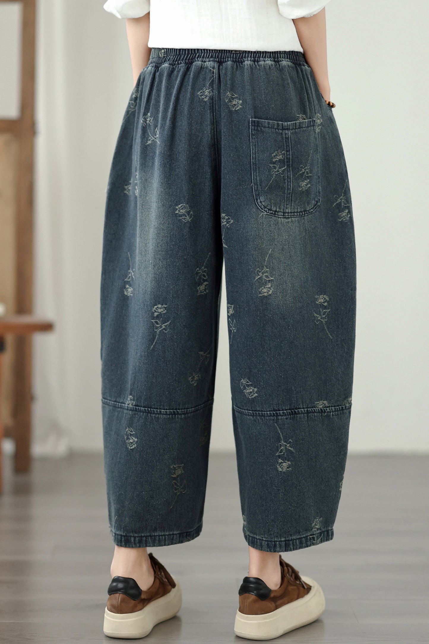 26-Women's Harem Baggy Jeans Drawstring Barrel Denim - LAI MENG FIVE CATS
