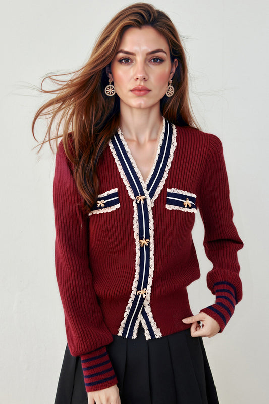 Women's Sweater V-Neck Ribbed Knit Preppy Knitwear