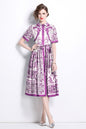 Women's Floral Print Short Sleeve Collar Midi Dress