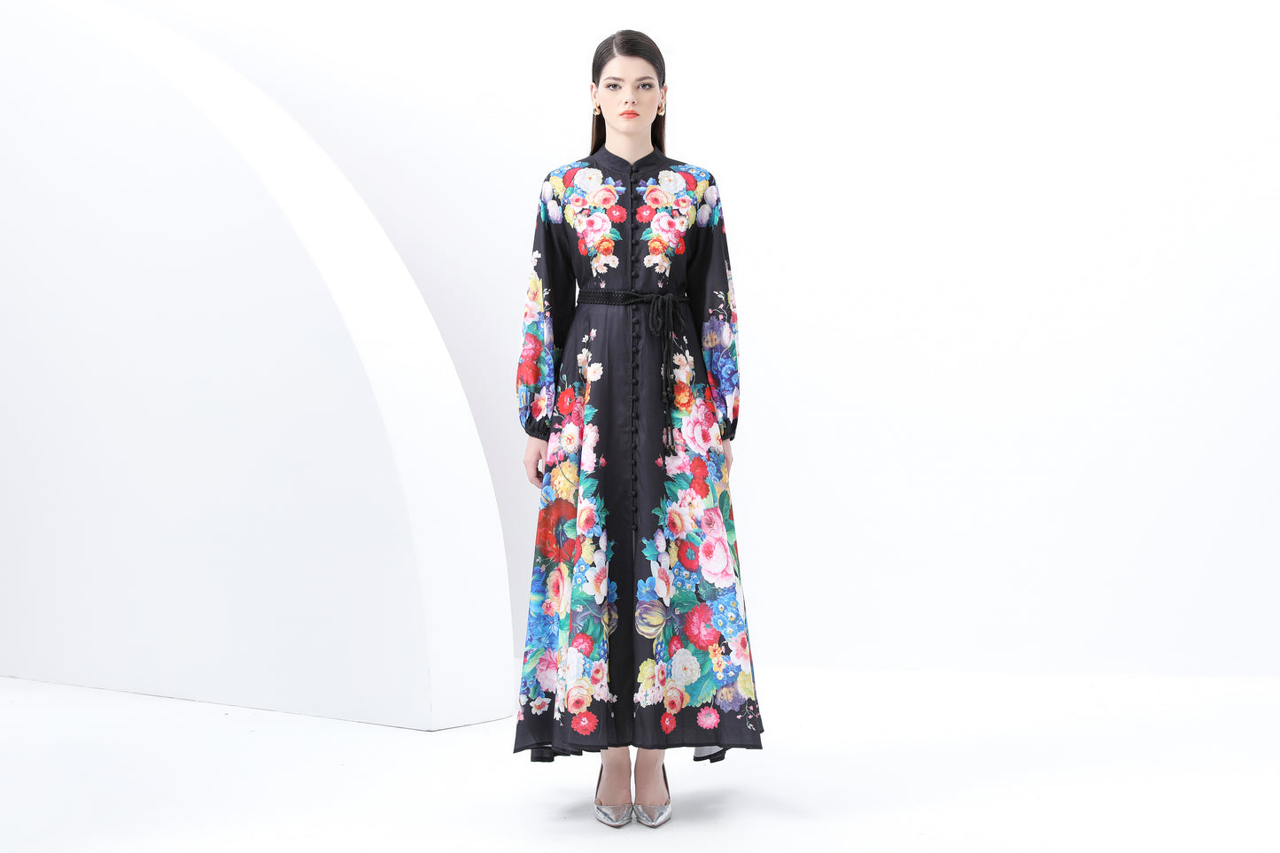 Women's Floral Print Ruffle Wrap Maxi Dress