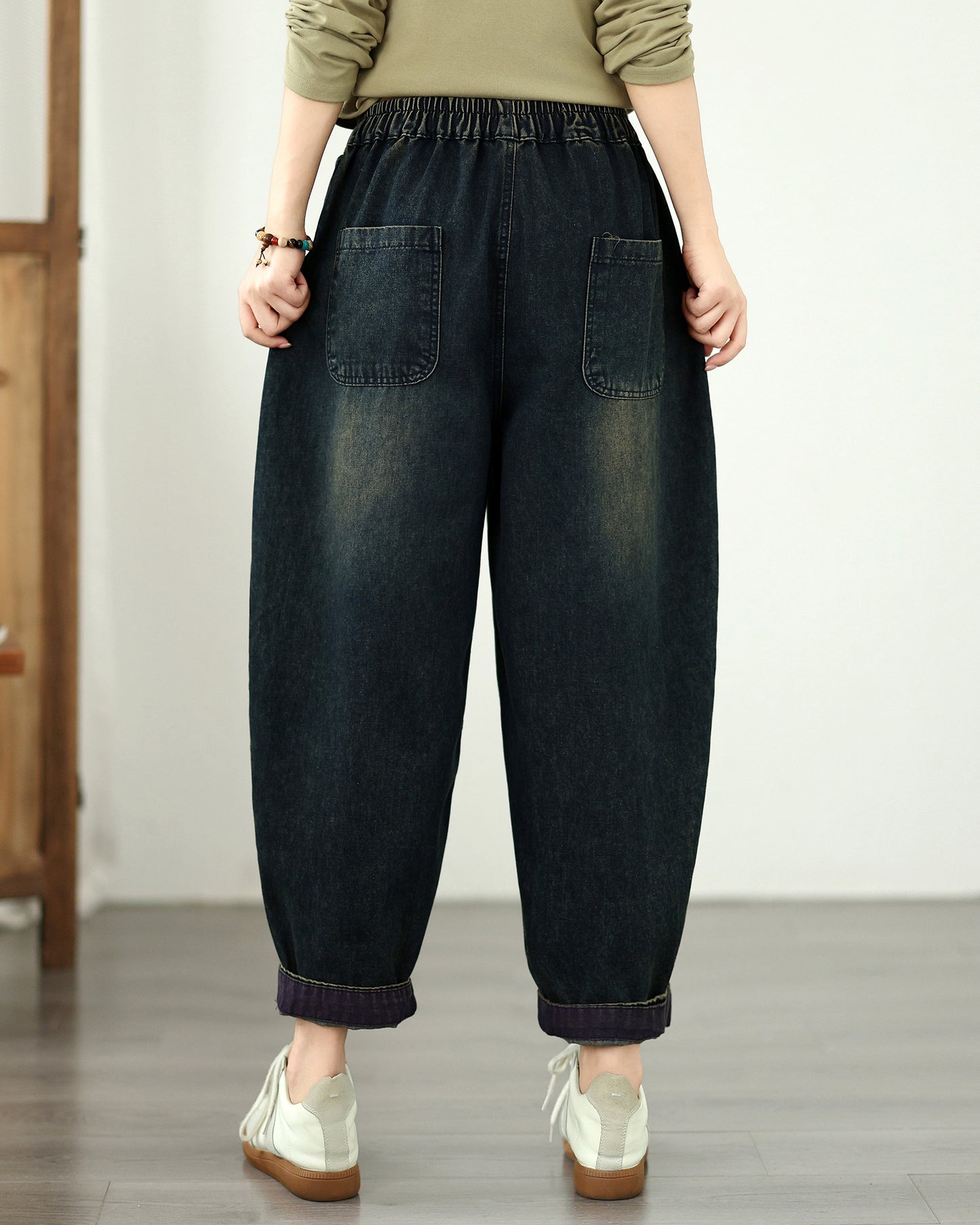 Vintage Ethnic Embroidered Denim Harem Pants