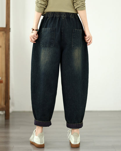 Vintage Ethnic Embroidered Denim Harem Pants