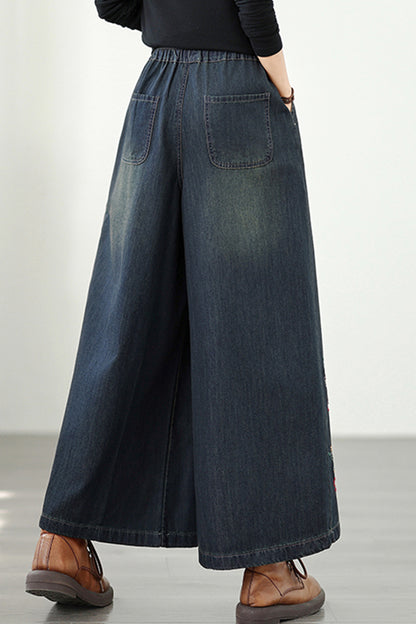Women's Baggy Wide Leg Jeans Embroidery Pants