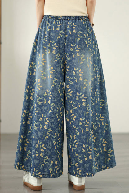 26-Women's Jeans Elastic Waist Baggy Wide Leg Denim - LAI MENG FIVE CATS