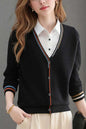 Women's V-Neck Collared Long Sleeve Shirt Striped  Blouse