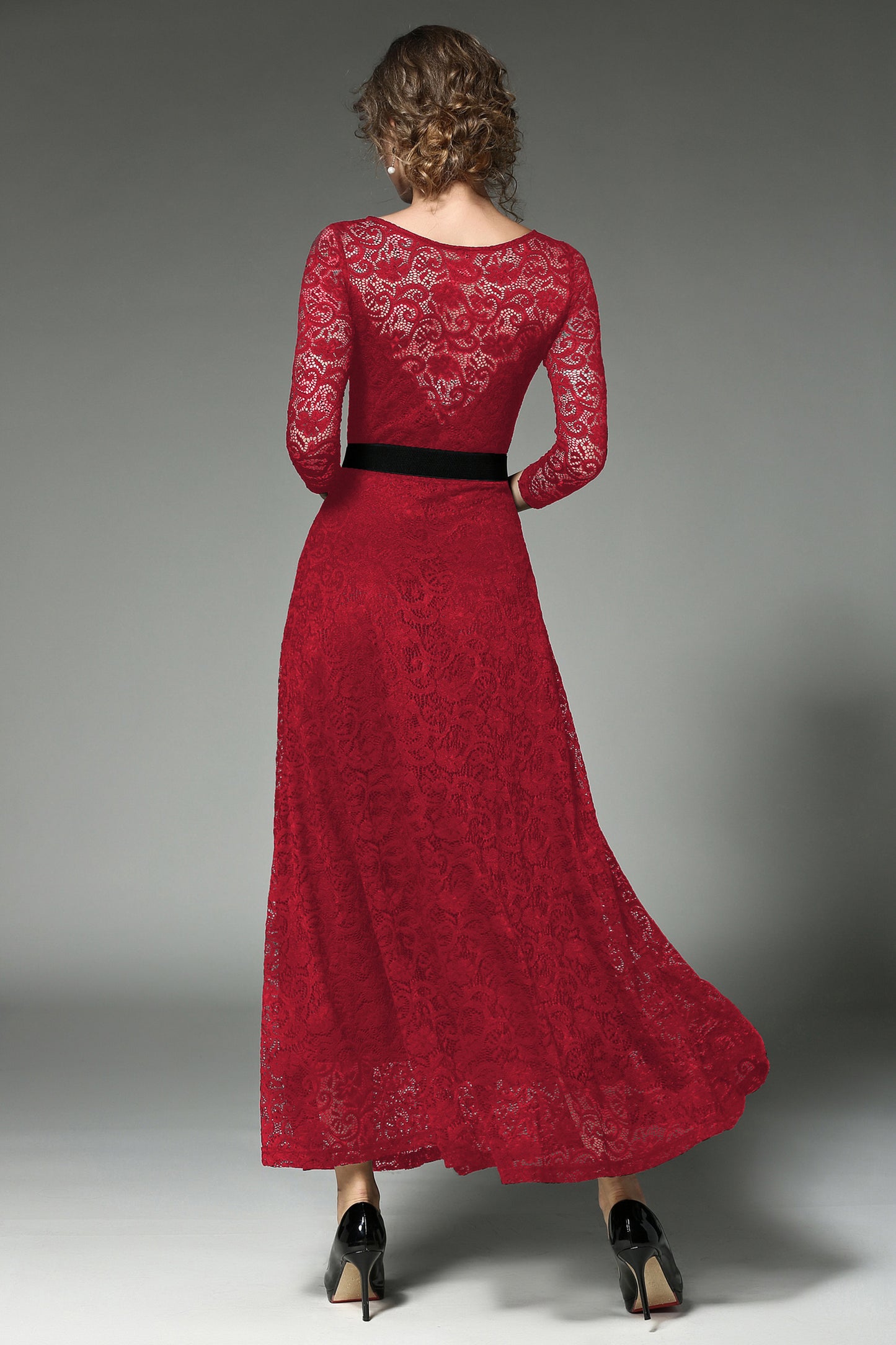 SSY-Women's 3/4 Sleeve Lace Overlay Maxi Dress