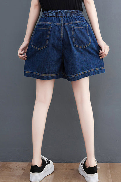 Women's High Waisted Baggy Jean Wide Leg Denim Shorts - LAI MENG FIVE CATS