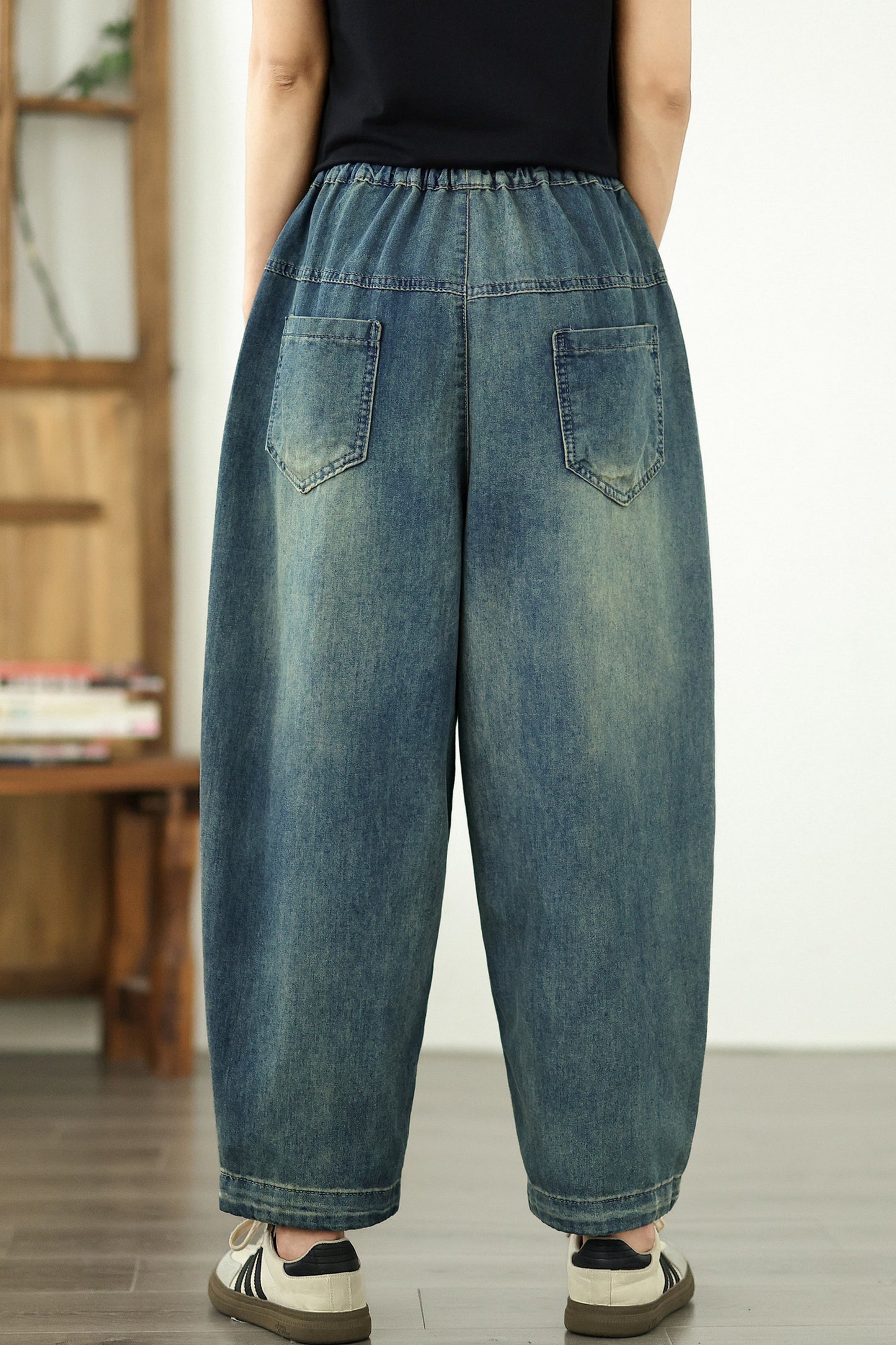 Women's Baggy Jeans Pattern Elastic Waist Pants