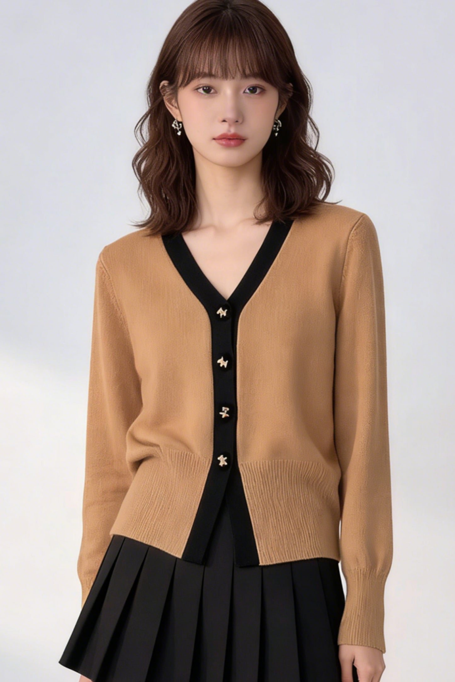 Women's Cardigan Sweater V-Neck Knit Long Sleeve Top