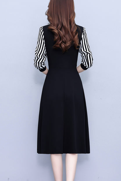 Women's V-Neck Long Sleeve with Pockets Black Dress