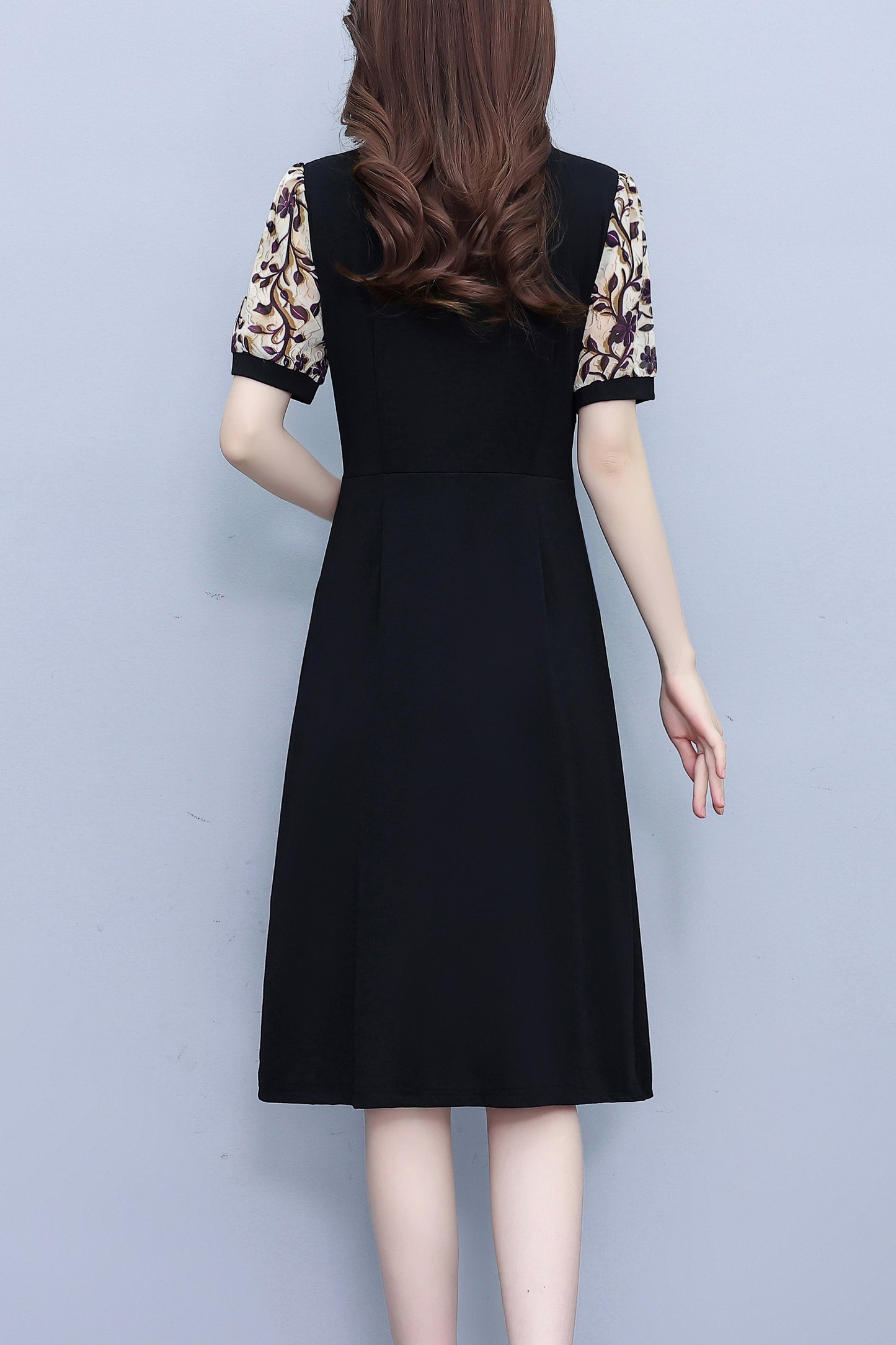 Women's Lapel V-Neck Pocket Short Sleeve Midi Dress - LAI MENG FIVE CATS