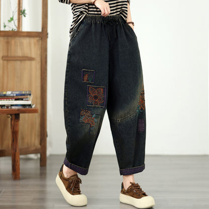 Vintage Embroidered Baggy Jeans Denim Harem Pants