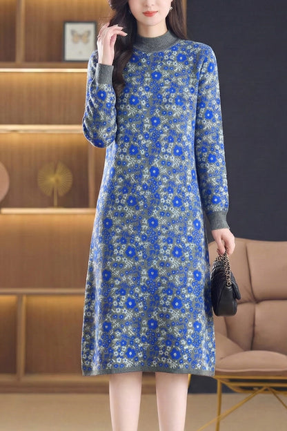 Women's Long Sleeve Knit Stretch Sweater Midi Dress