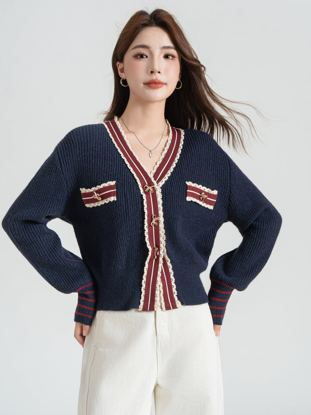 Women's Cardigan Sweater V-Neck Knit Preppy Knitwear