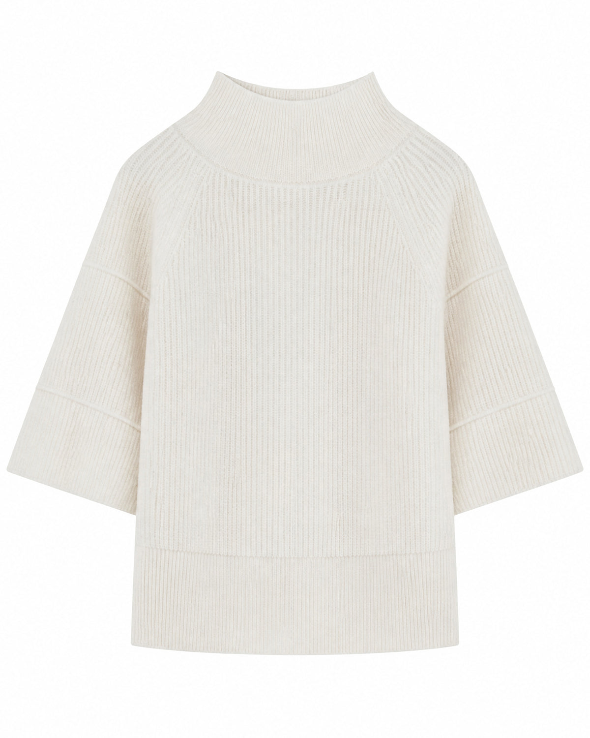 28681-Ribbed Turtleneck Flare-Sleeve Knit Sweater – Black & White