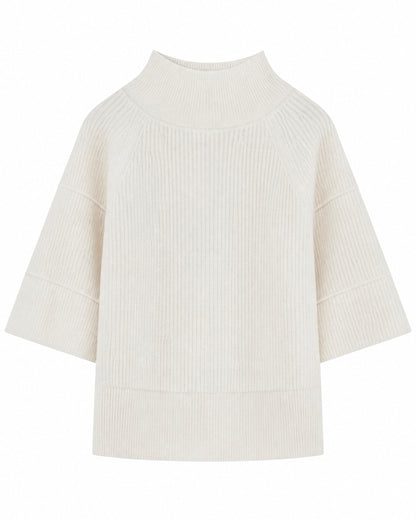 28681-Ribbed Turtleneck Flare-Sleeve Knit Sweater – Black & White