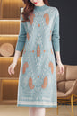 Women's Fall Long Sleeve Knitted Sweater Midi Dress