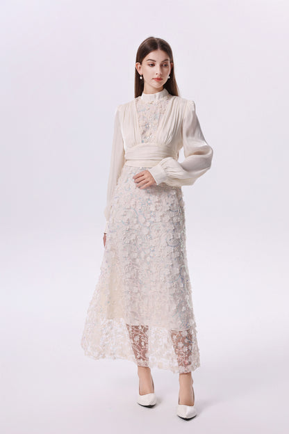 Elegant Sequin Embroidered 3D Floral Maxi Evening Dress
